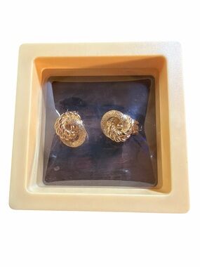 Authentic Vintage Christian Dior Textured Gold-Tone Clip-On Earrings